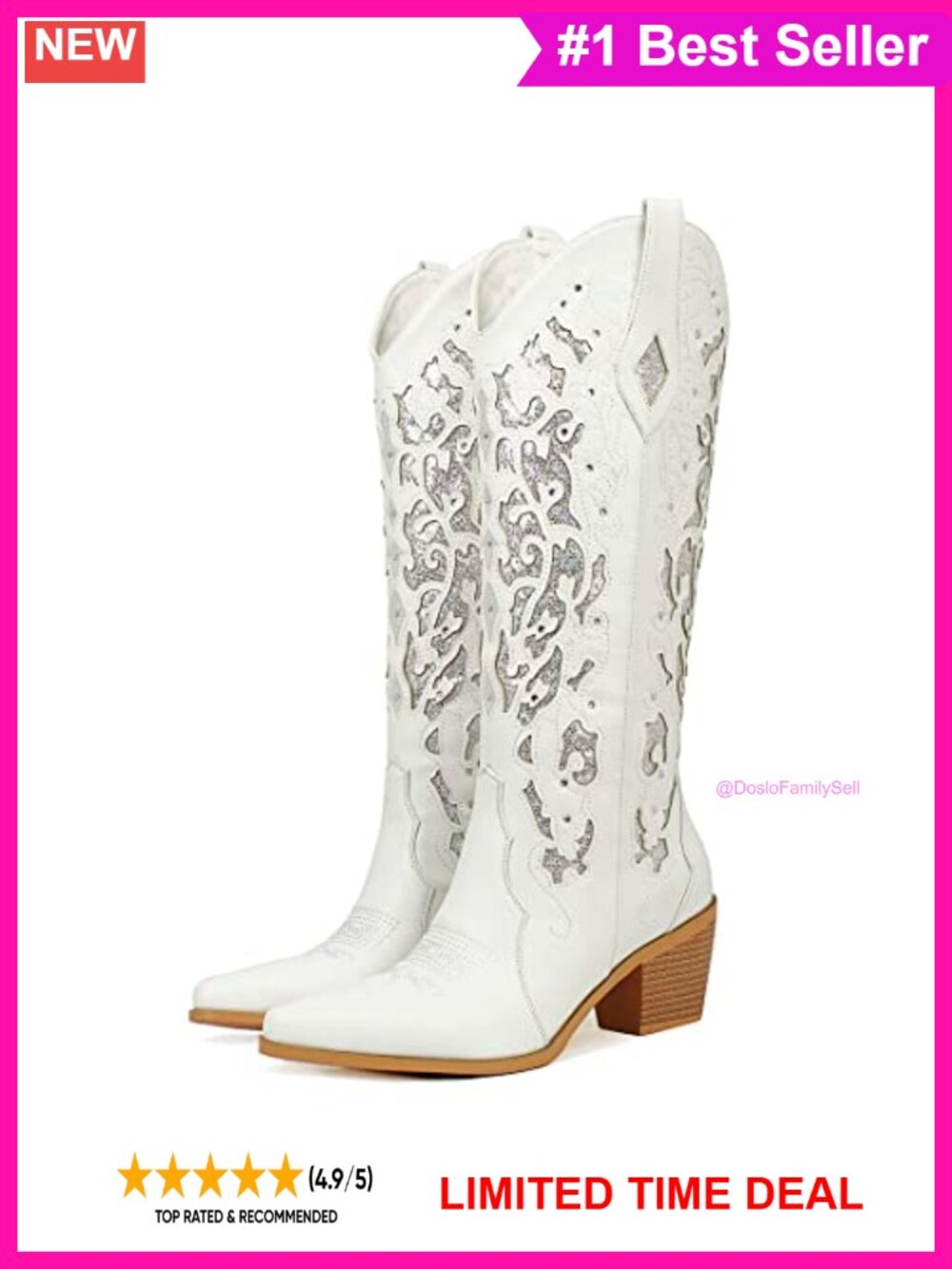 Glitter Rhinestone Cowboy Boots Women Wedding Mid-Calf Pull-On